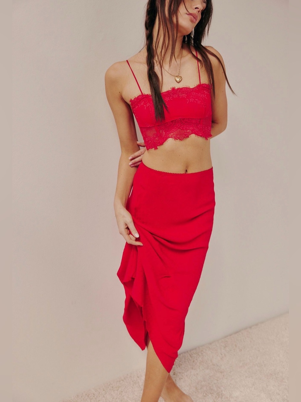 Free People Sweet on You Bias Cut maxi Skirt Size Small in Red NWT